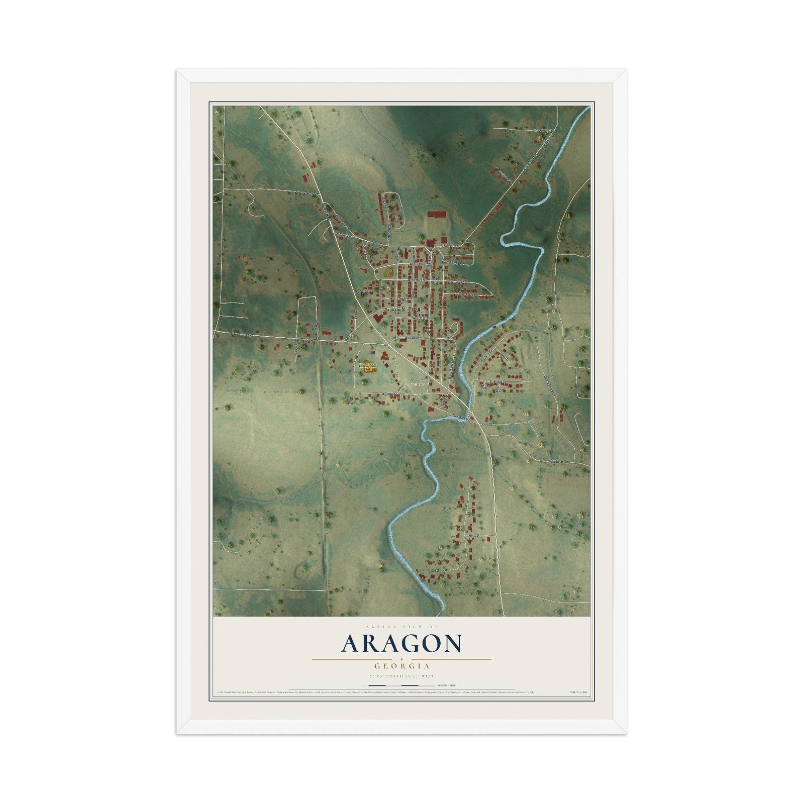 Aragon, Georgia map print, 12" x 18" W/ White Ayous Wood Frame mockup