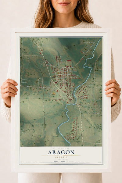 Aragon, Georgia map print, 18" x 24" W/ White Ayous Wood Frame mockup
