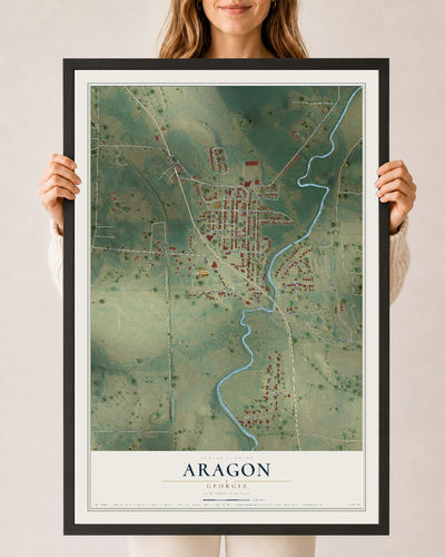 Aragon, Georgia map print, 24" x 36" W/ Black Ayous Wood Frame mockup
