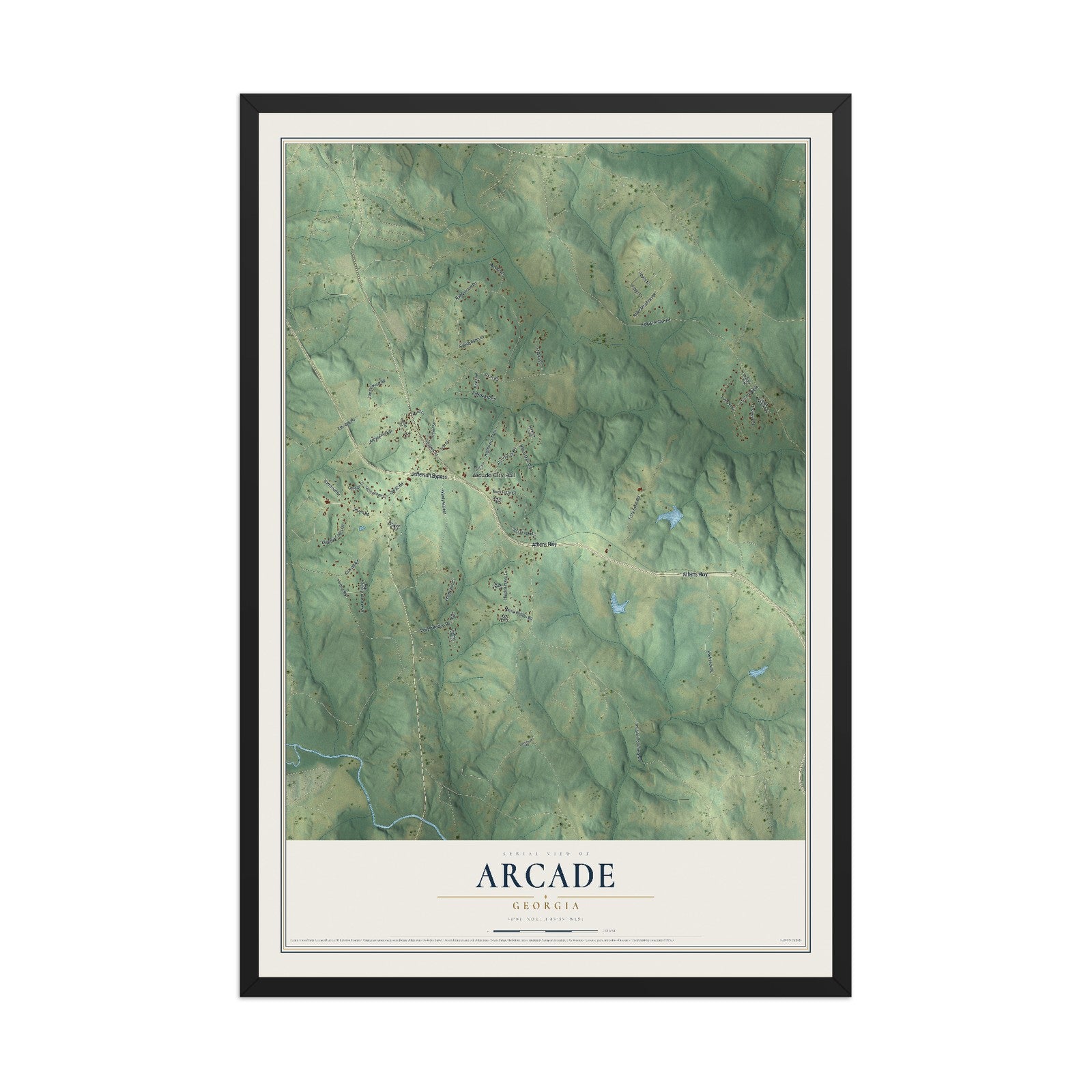Arcade, Georgia map print, 12" x 18" W/ Black Ayous Wood Frame mockup