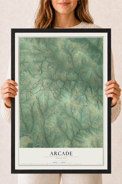 Arcade, Georgia map print, 18" x 24" W/ Black Ayous Wood Frame mockup