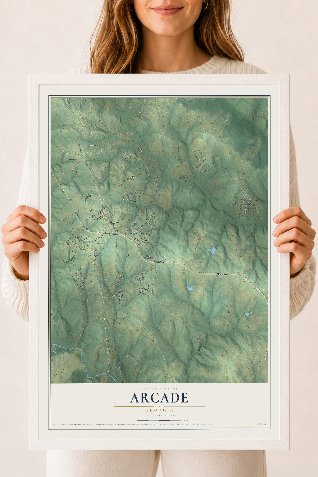 Arcade, Georgia map print, 18" x 24" W/ White Ayous Wood Frame mockup