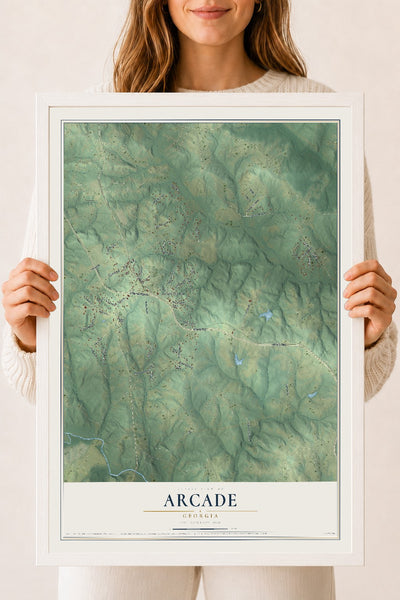 Arcade, Georgia map print, 18" x 24" W/ White Ayous Wood Frame mockup
