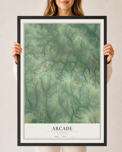 Arcade, Georgia map print, 24" x 36" W/ Black Ayous Wood Frame mockup