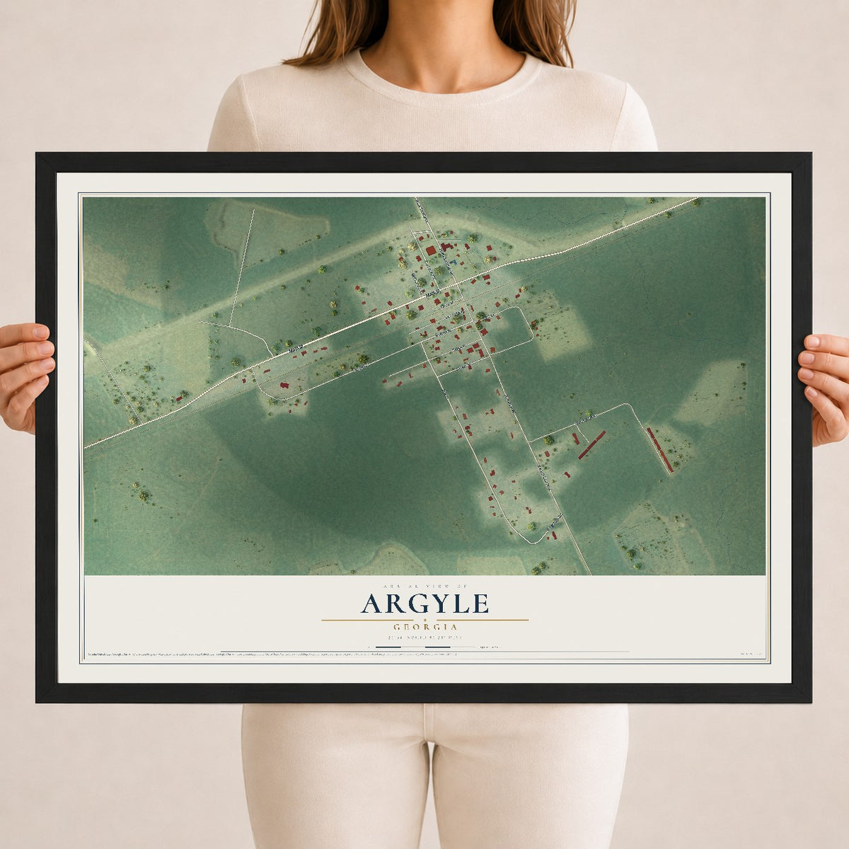 Argyle, Georgia map print, 18" x 24" W/ Black Ayous Wood Frame mockup