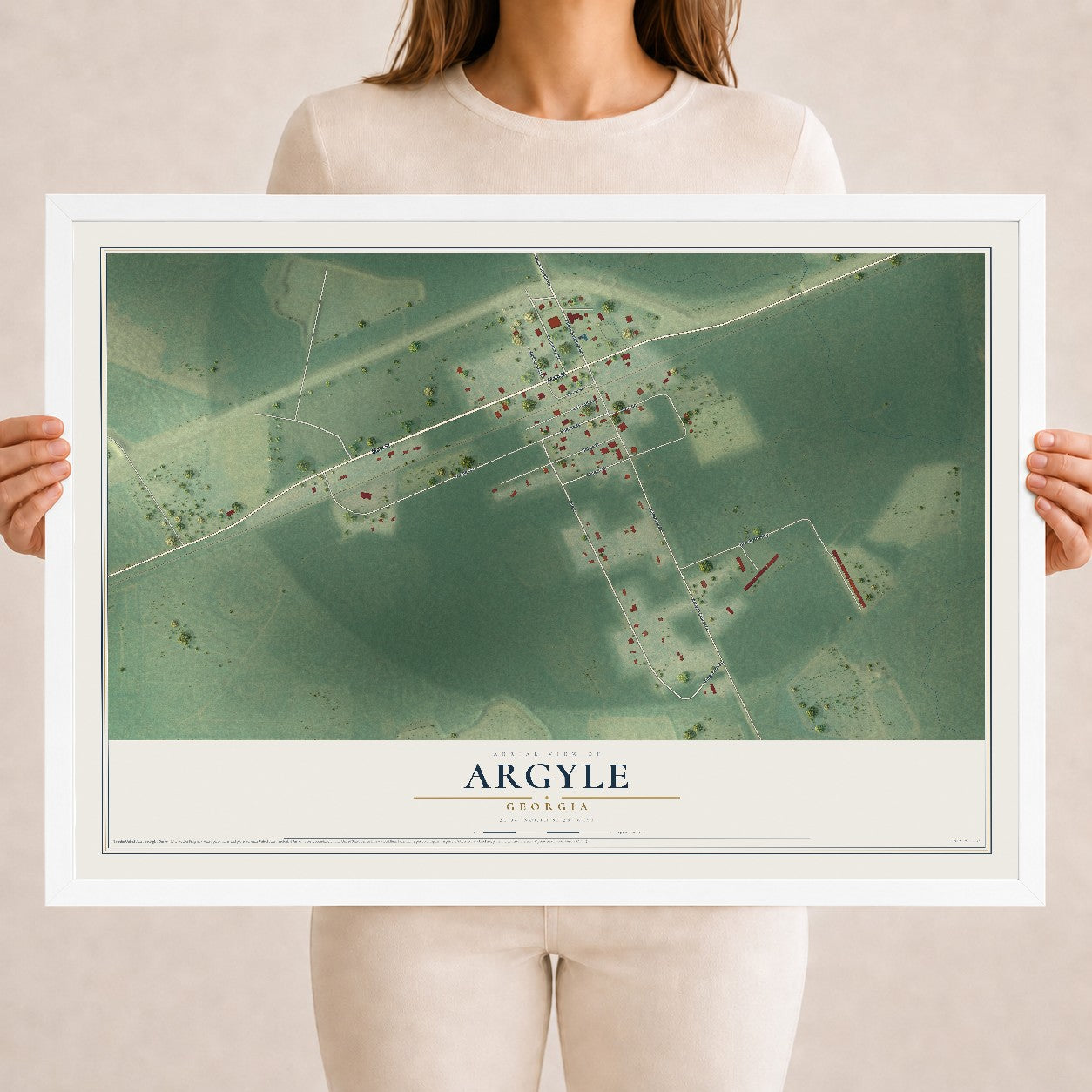 Argyle, Georgia map print, 18" x 24" W/ White Ayous Wood Frame mockup