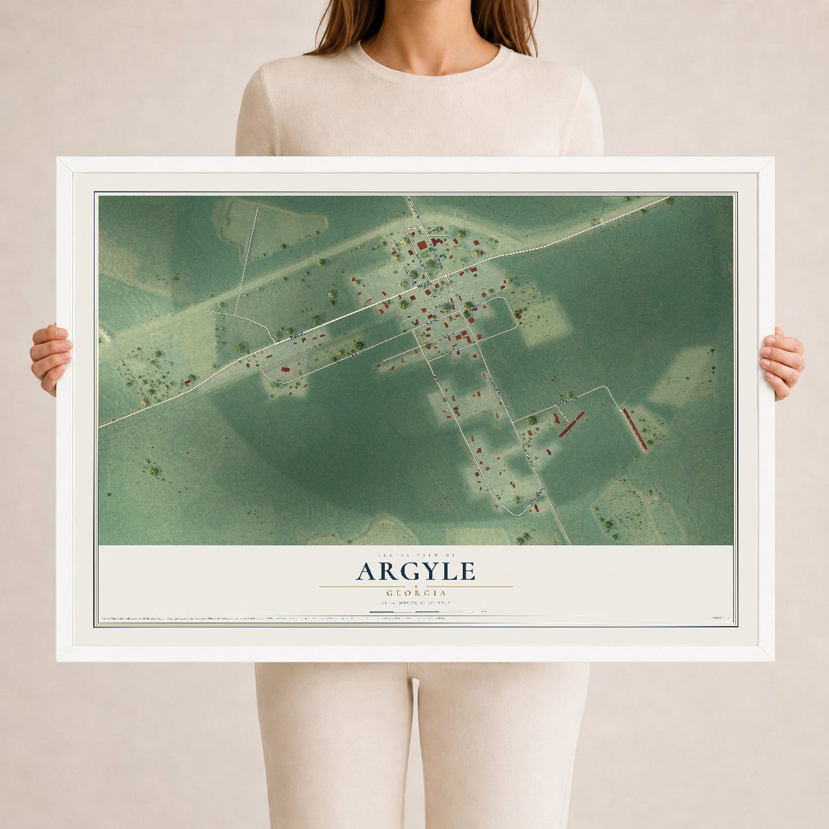 Argyle, Georgia map print, 24" x 36" W/ White Ayous Wood Frame mockup