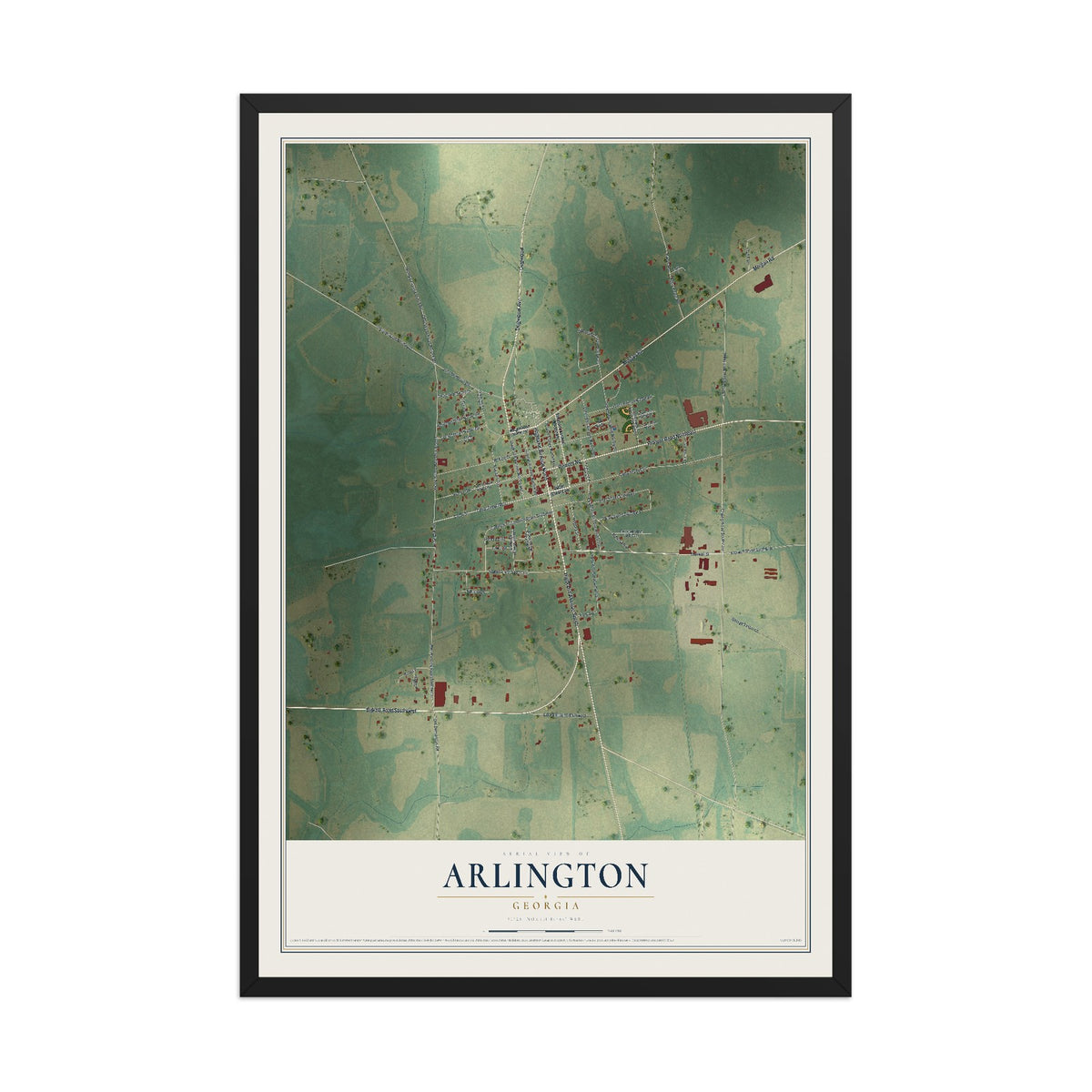 Arlington, Georgia map print, 12" x 18" W/ Black Ayous Wood Frame mockup