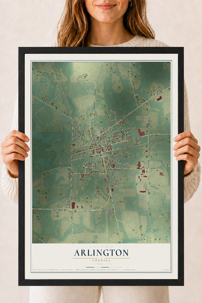 Arlington, Georgia map print, 18" x 24" W/ Black Ayous Wood Frame mockup