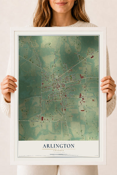 Arlington, Georgia map print, 18" x 24" W/ White Ayous Wood Frame mockup