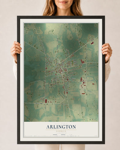 Arlington, Georgia map print, 24" x 36" W/ Black Ayous Wood Frame mockup