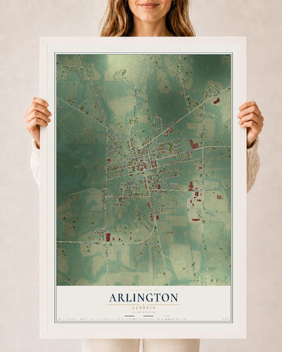 Arlington, Georgia map print, 24" x 36" W/ White Ayous Wood Frame mockup
