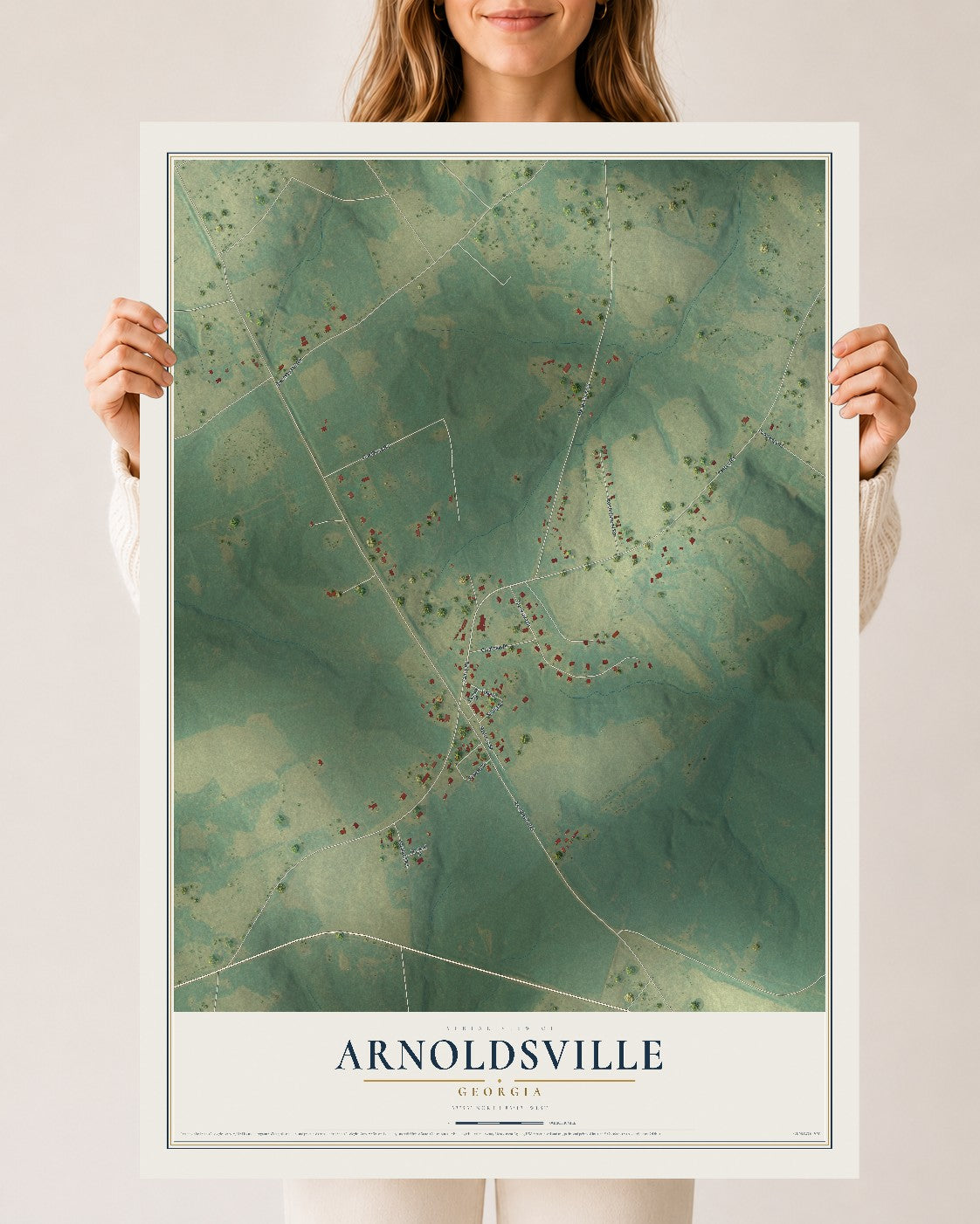 Arnoldsville, Georgia map print, 24" x 36" Archival Matte Print mockup