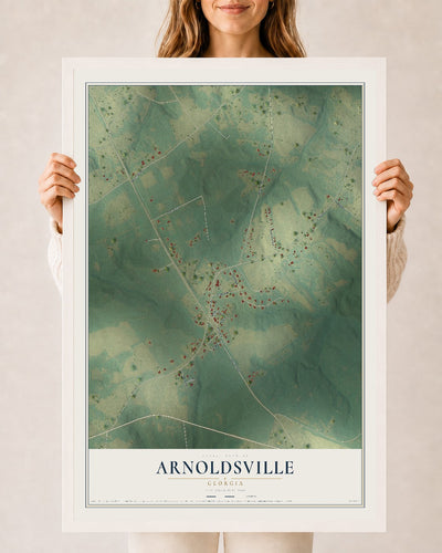Arnoldsville, Georgia map print, 24" x 36" W/ White Ayous Wood Frame mockup