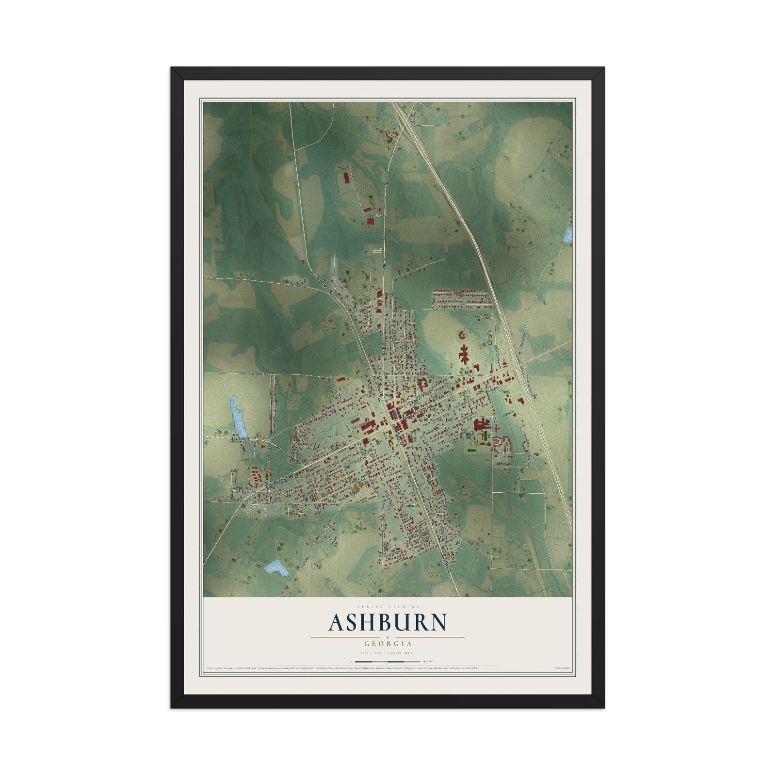 Ashburn, Georgia map print, 12" x 18" W/ Black Ayous Wood Frame mockup