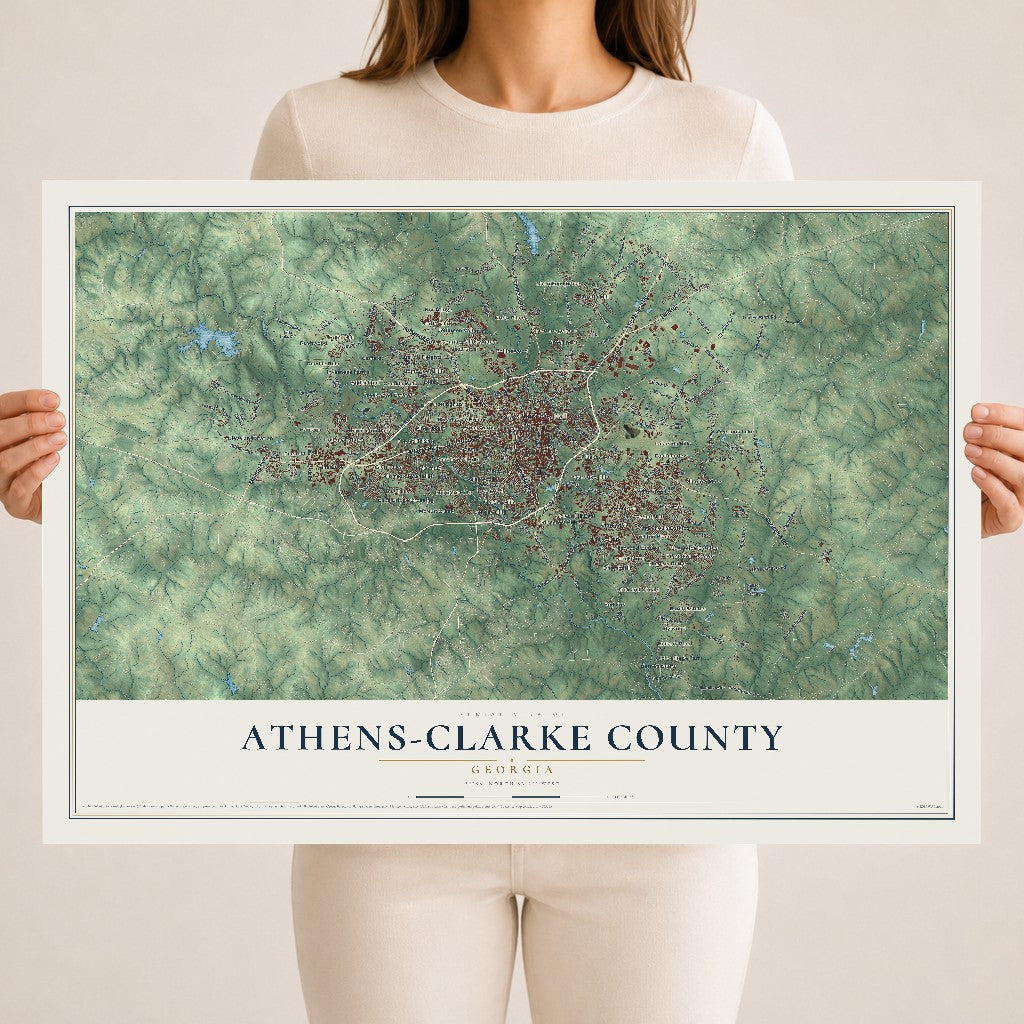 Athens-Clarke County, Georgia map print, 18" x 24" Archival Matte Print mockup