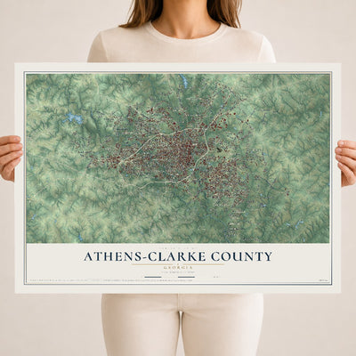 Athens-Clarke County, Georgia map print, 18" x 24" Archival Matte Print mockup