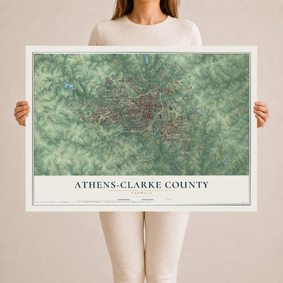 Athens-Clarke County, Georgia map print, 24" x 36" Archival Matte Print mockup