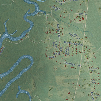Close-up of the map of Atkinson, Georgia print showing street and building detail