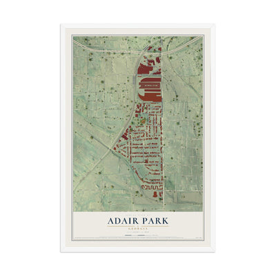 Adair Park, Georgia map print, 12" x 18" W/ White Ayous Wood Frame mockup