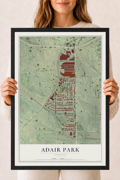 Adair Park, Georgia map print, 18" x 24" W/ Black Ayous Wood Frame mockup