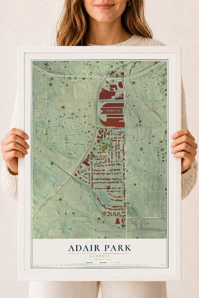 Adair Park, Georgia map print, 18" x 24" W/ White Ayous Wood Frame mockup