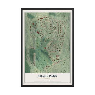 Adams Park, Georgia map print, 12" x 18" W/ Black Ayous Wood Frame mockup