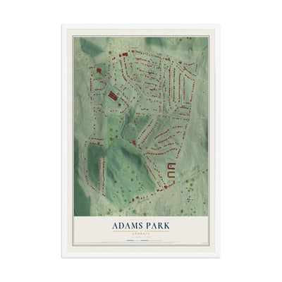 Adams Park, Georgia map print, 12" x 18" W/ White Ayous Wood Frame mockup
