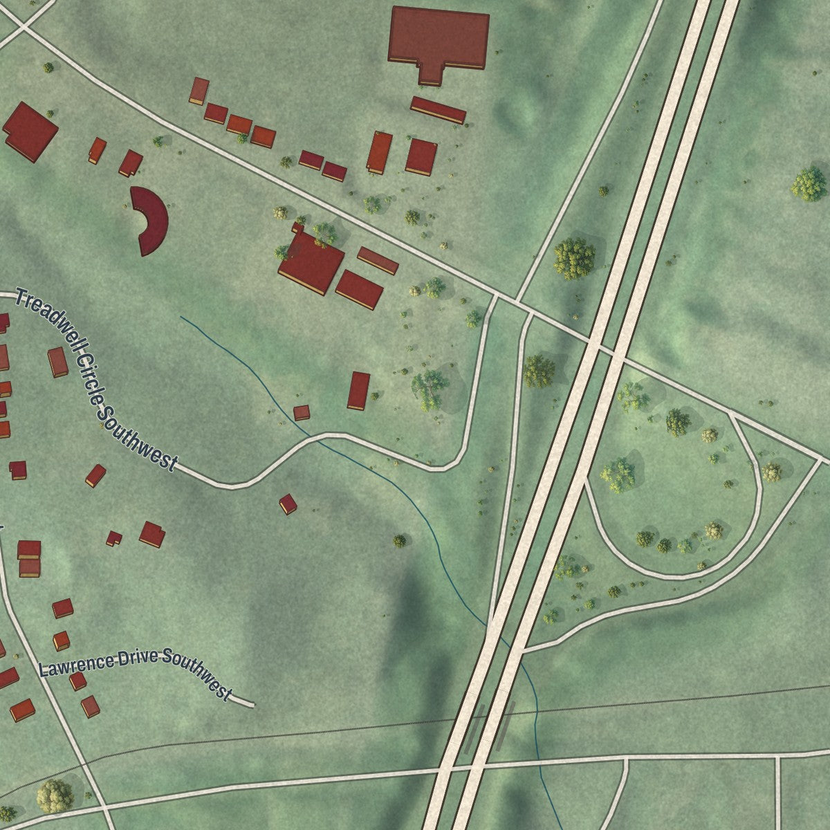 Close-up 1 of the Adamsville, Georgia map artwork