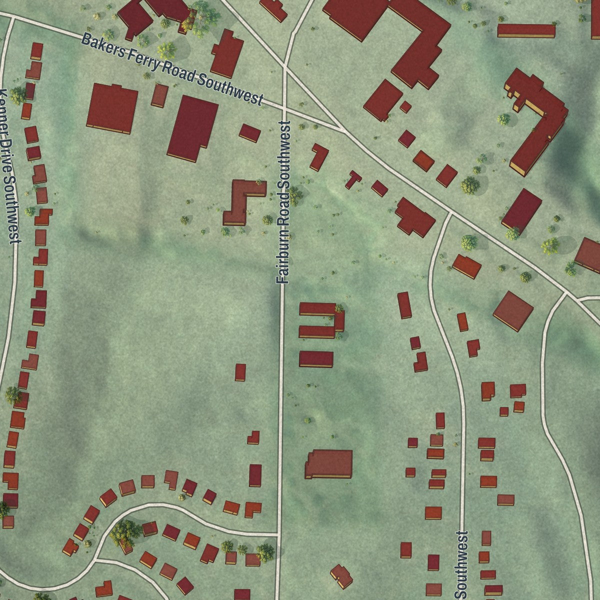 Close-up 2 of the Adamsville, Georgia map artwork
