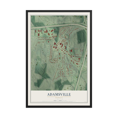Adamsville, Georgia map print, 12" x 18" W/ Black Ayous Wood Frame mockup
