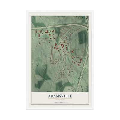 Adamsville, Georgia map print, 12" x 18" W/ White Ayous Wood Frame mockup