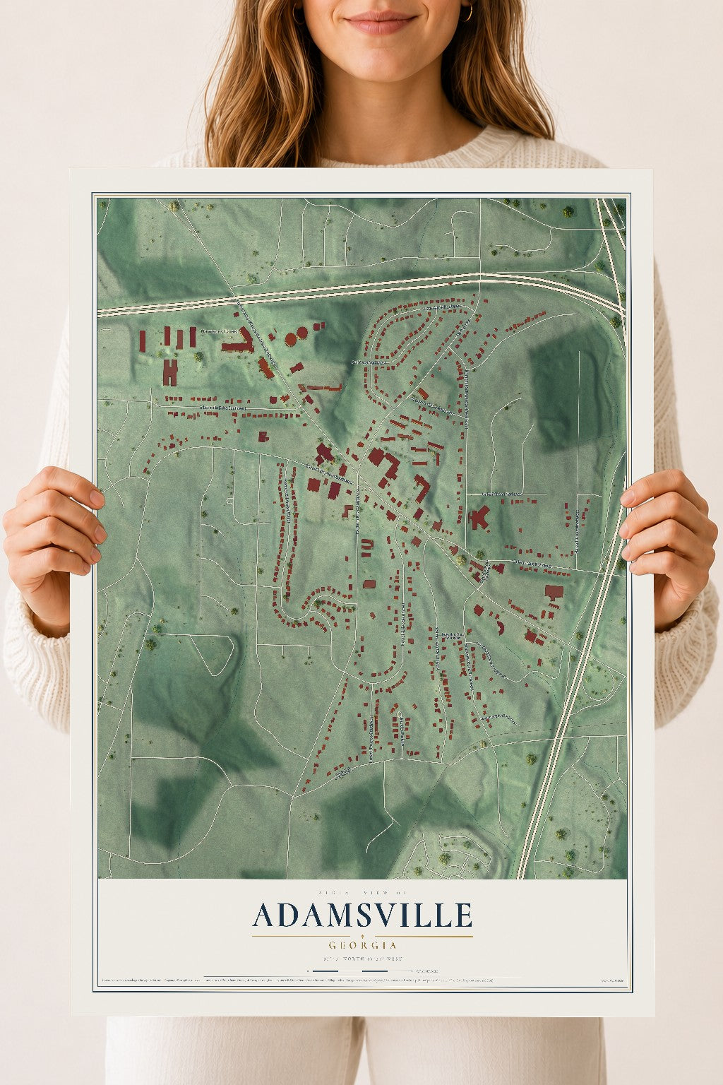 Adamsville, Georgia map print, 18" x 24" Archival Matte Print mockup