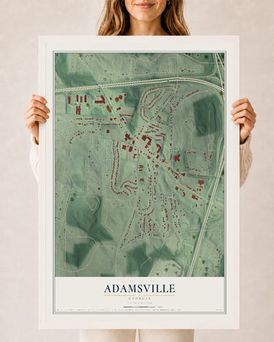 Adamsville, Georgia map print, 24" x 36" W/ White Ayous Wood Frame mockup