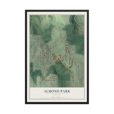 Almond Park, Georgia map print, 12" x 18" W/ Black Ayous Wood Frame mockup