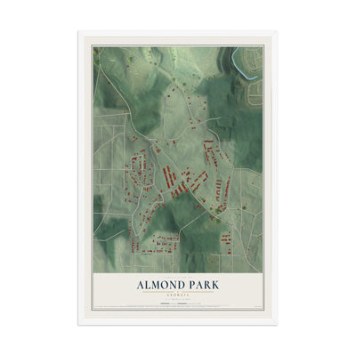 Almond Park, Georgia map print, 12" x 18" W/ White Ayous Wood Frame mockup