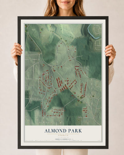 Almond Park, Georgia map print, 24" x 36" W/ Black Ayous Wood Frame mockup