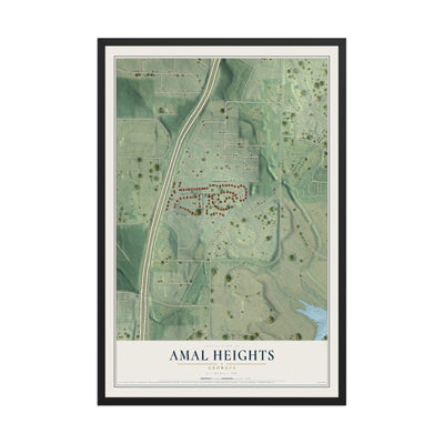 Amal Heights, Georgia map print, 12" x 18" W/ Black Ayous Wood Frame mockup