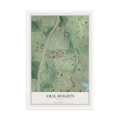 Amal Heights, Georgia map print, 12" x 18" W/ White Ayous Wood Frame mockup