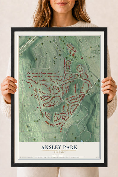 Ansley Park, Georgia map print, 18" x 24" W/ Black Ayous Wood Frame mockup