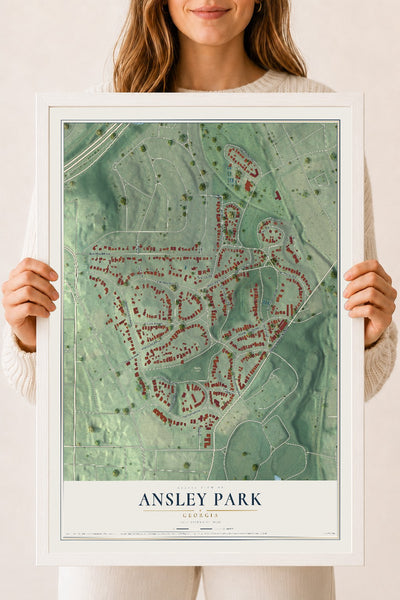 Ansley Park, Georgia map print, 18" x 24" W/ White Ayous Wood Frame mockup