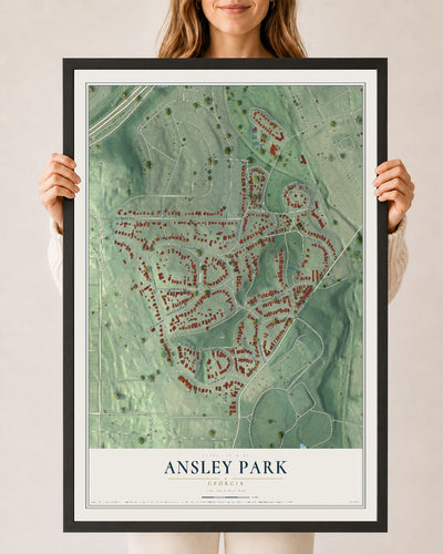 Ansley Park, Georgia map print, 24" x 36" W/ Black Ayous Wood Frame mockup