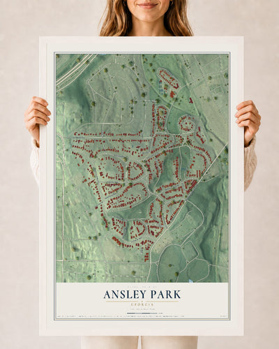 Ansley Park, Georgia map print, 24" x 36" W/ White Ayous Wood Frame mockup