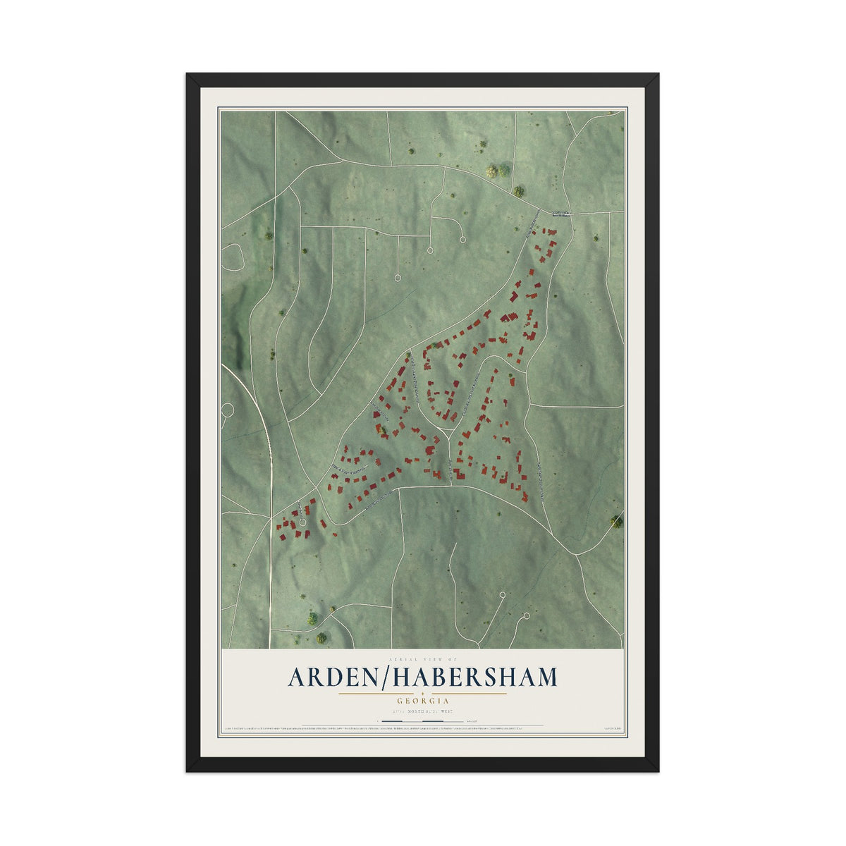 Arden-Habersham, Georgia map print, 12" x 18" W/ Black Ayous Wood Frame mockup