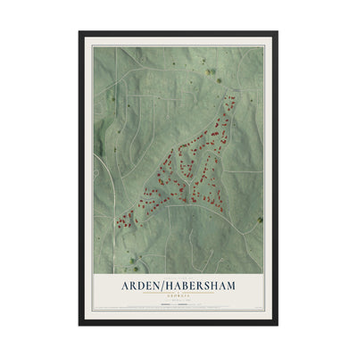 Arden-Habersham, Georgia map print, 12" x 18" W/ Black Ayous Wood Frame mockup
