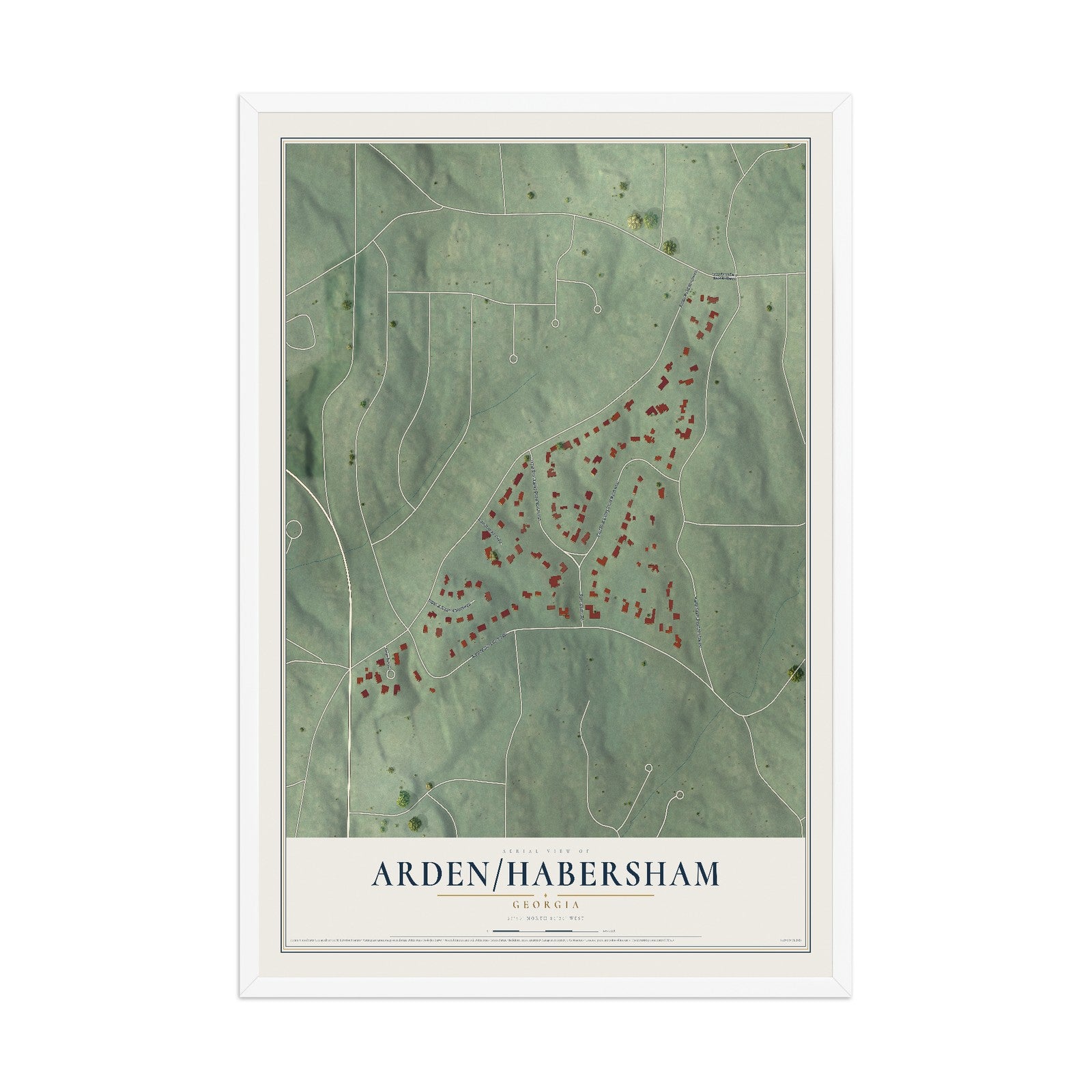 Arden-Habersham, Georgia map print, 12" x 18" W/ White Ayous Wood Frame mockup