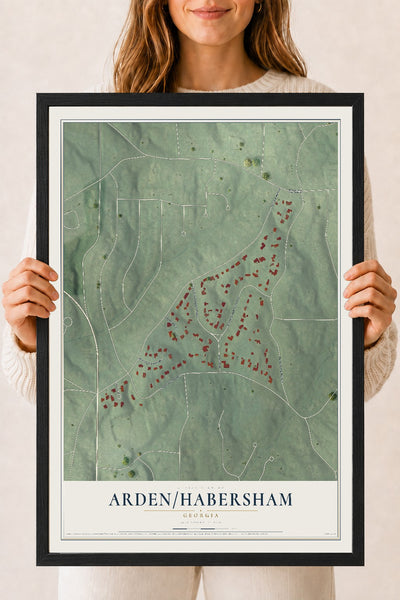 Arden-Habersham, Georgia map print, 18" x 24" W/ Black Ayous Wood Frame mockup
