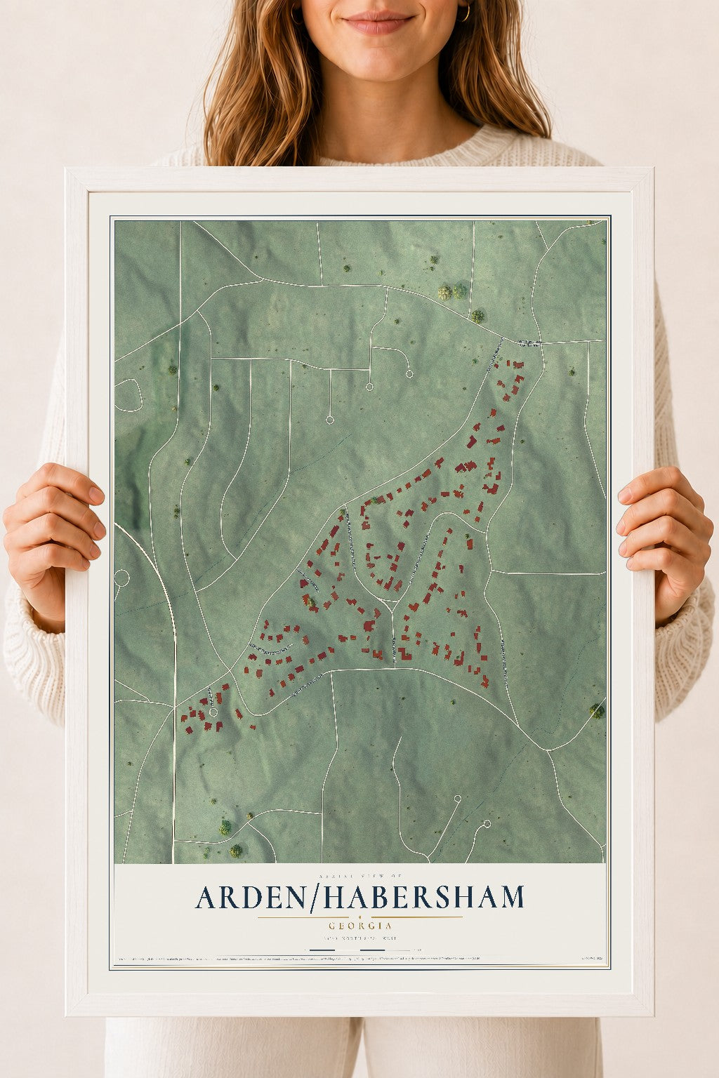 Arden-Habersham, Georgia map print, 18" x 24" W/ White Ayous Wood Frame mockup