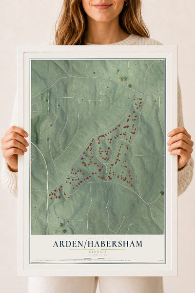 Arden-Habersham, Georgia map print, 18" x 24" W/ White Ayous Wood Frame mockup