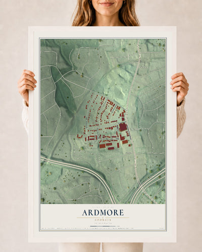 Ardmore, Georgia map print, 24" x 36" W/ White Ayous Wood Frame mockup